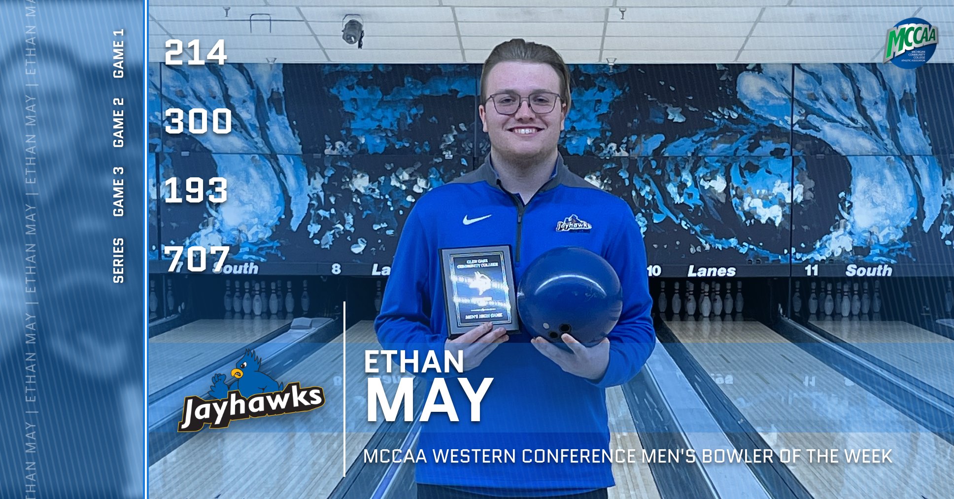 Ethan May, MCCAA Western Conference Men's Bowler of the Week, Muskegon CC