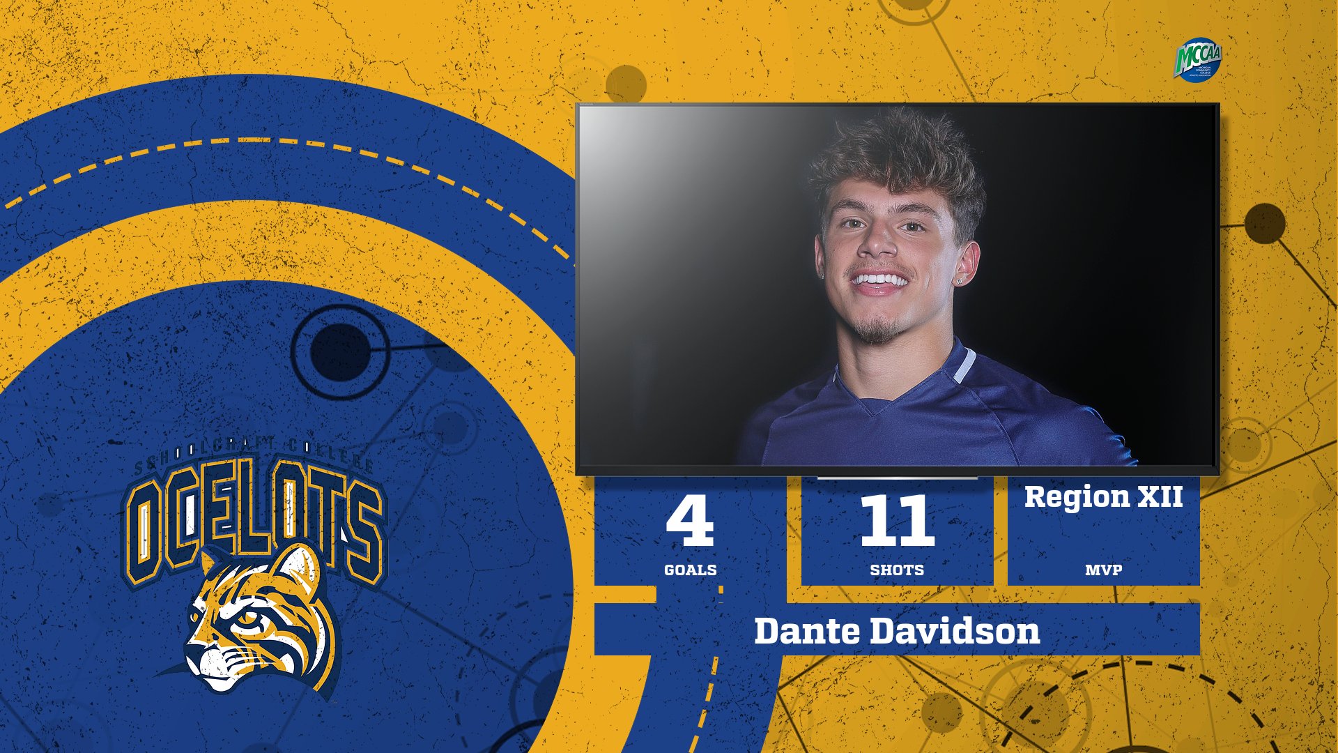 Dante Davidson, Schoolcraft College, is the MCCAA Men's Soccer Player of the Week#11
