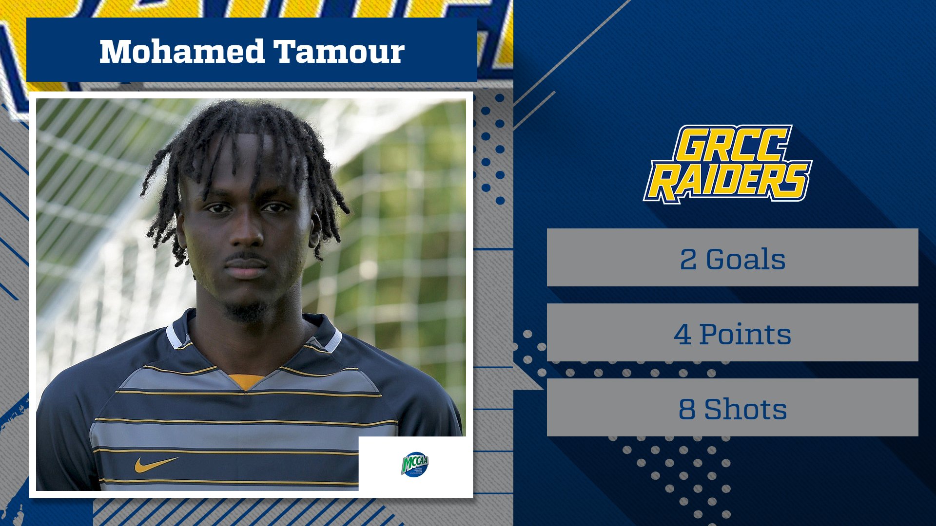 GRCC's Tamour Named MCCAA Men's Soccer Player of the Week#10