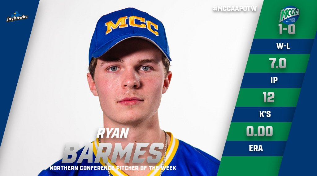 Ryan Barmes, MCCAA Northern Conference Pitcher of the Week, Muskegon CC