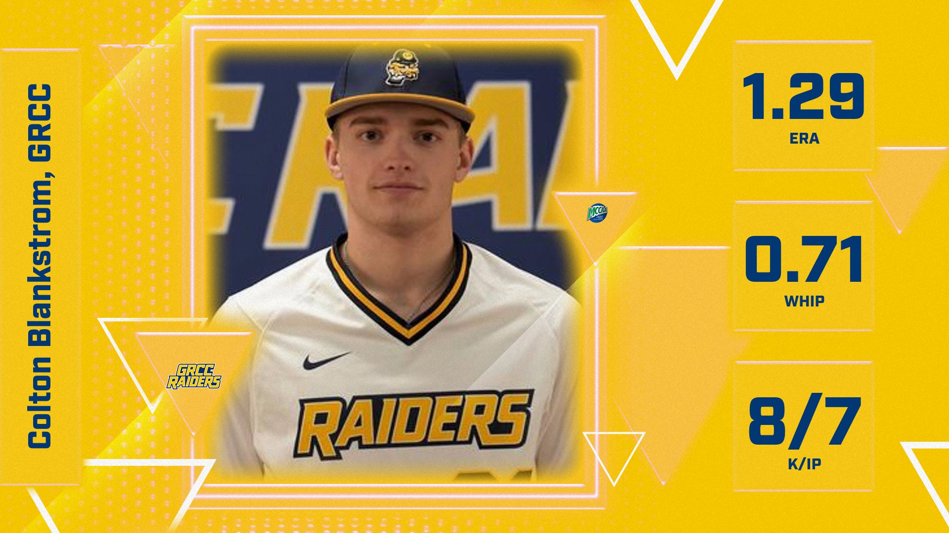 GRCC's Blankstrom Earns MCCAA Northern Conference Baseball Pitcher of the Week4