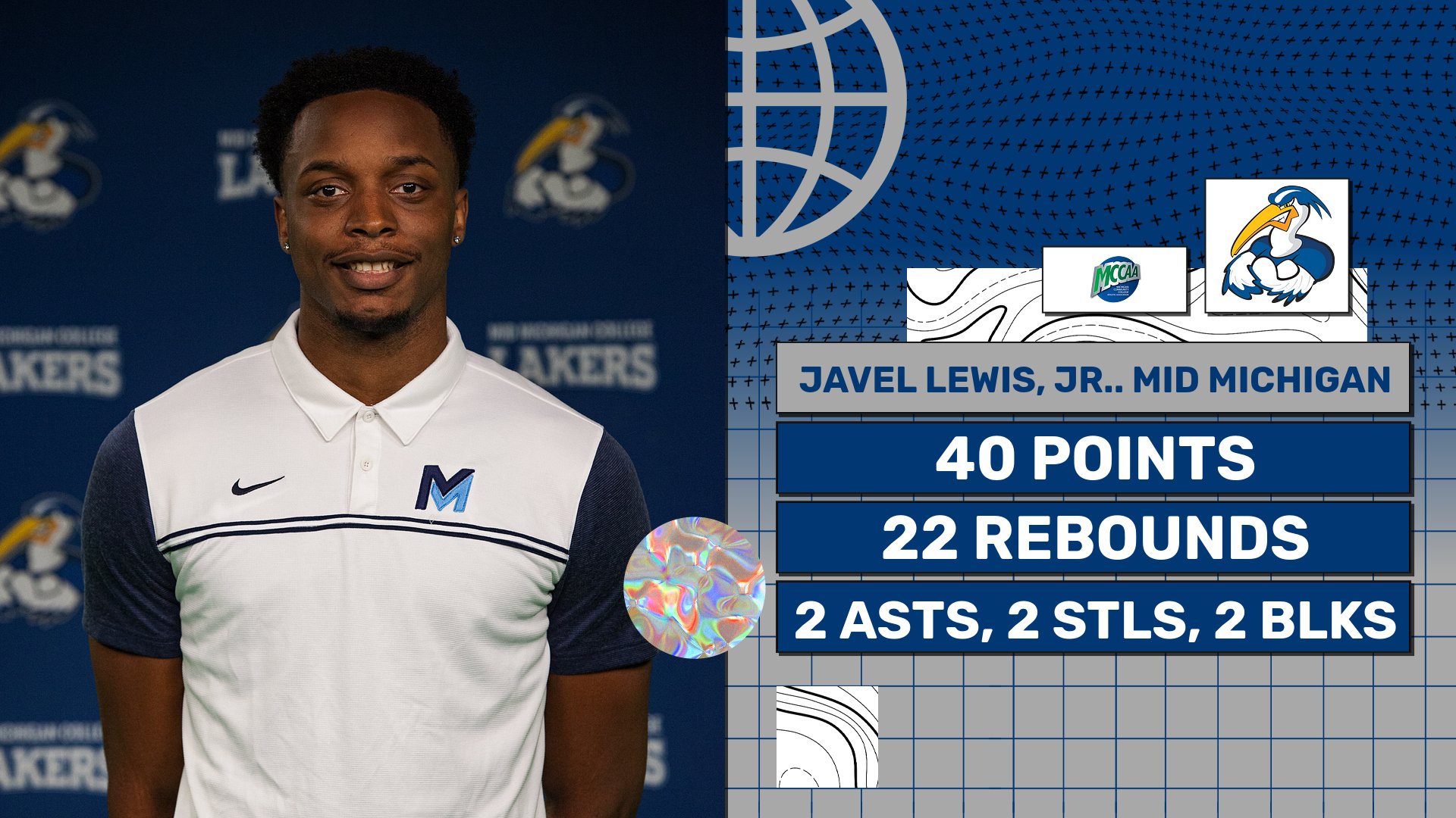 Javel Lewis, Jr., MCCAA Western Conference Men's Basketball Player of the Week, Mid Michigan College