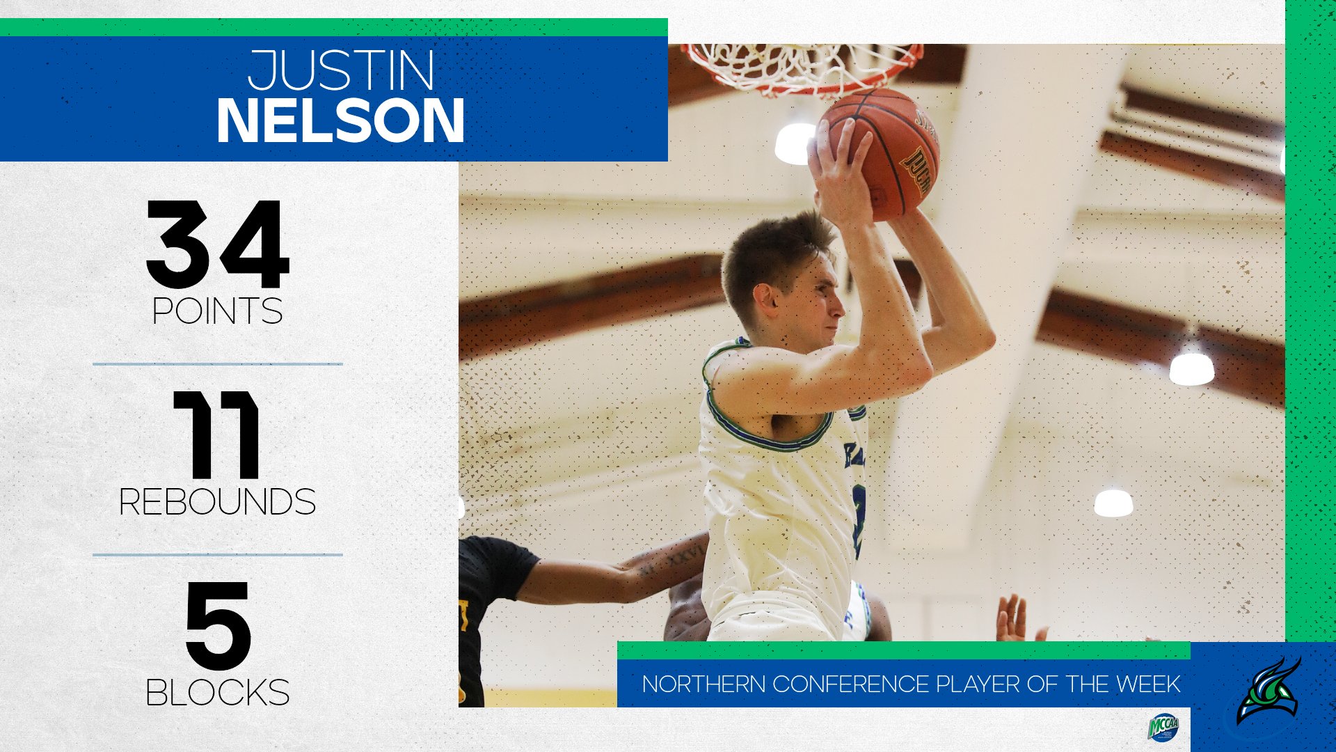 Justin Nelson, MCCAA Northern Conference Player of the Week, Bay College