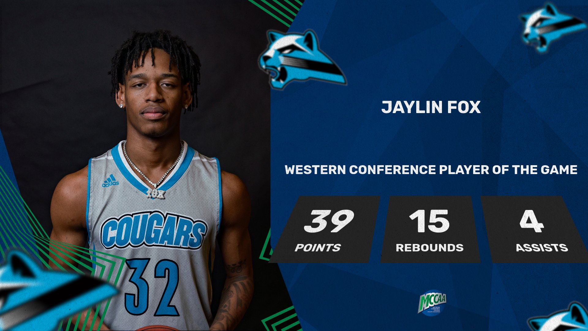 Jaylin Fox, MCCAA Western Conference Men's Basketball Player of the Week, Kalamazoo Valley CC