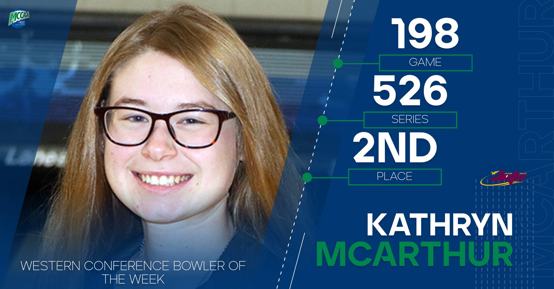 Kathryn McArthur, MCCAA Western Conference Women's Bowler of the Week, Jackson College