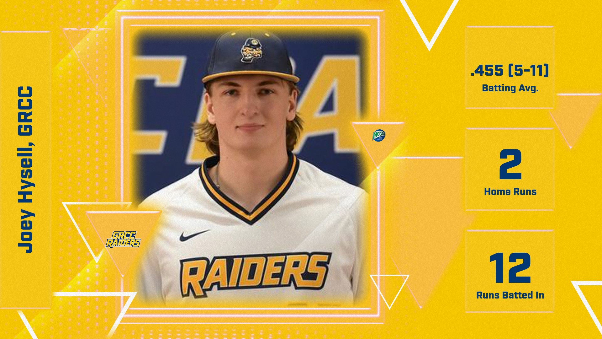 GRCC's Hysell Chalks Up Final MCCAA Northern Conference Baseball Player of the Week Nod