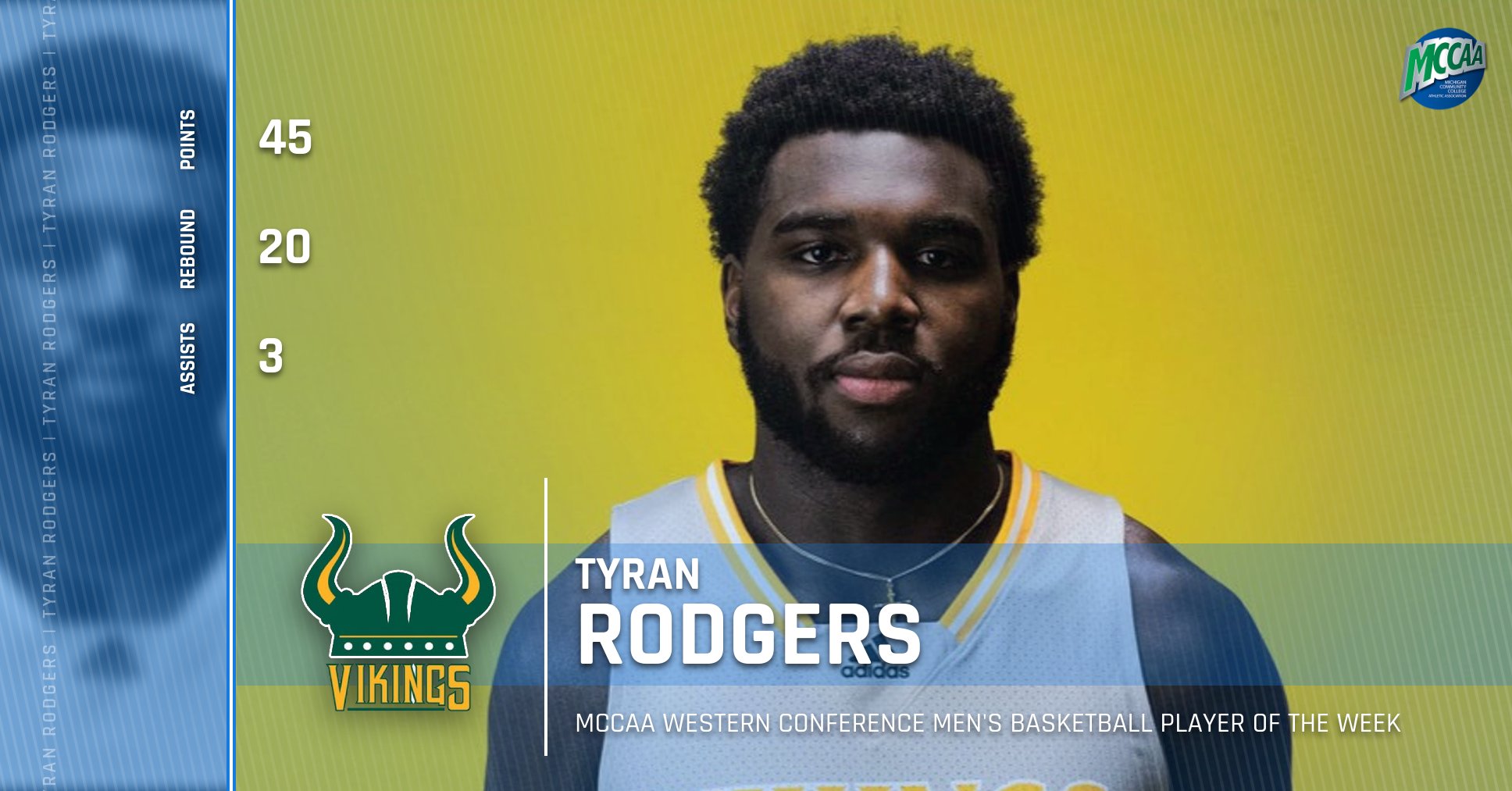 Tyran Rodgers, MCCAA Western Conference Men's Basketball Player of the Week, Glen Oaks CC