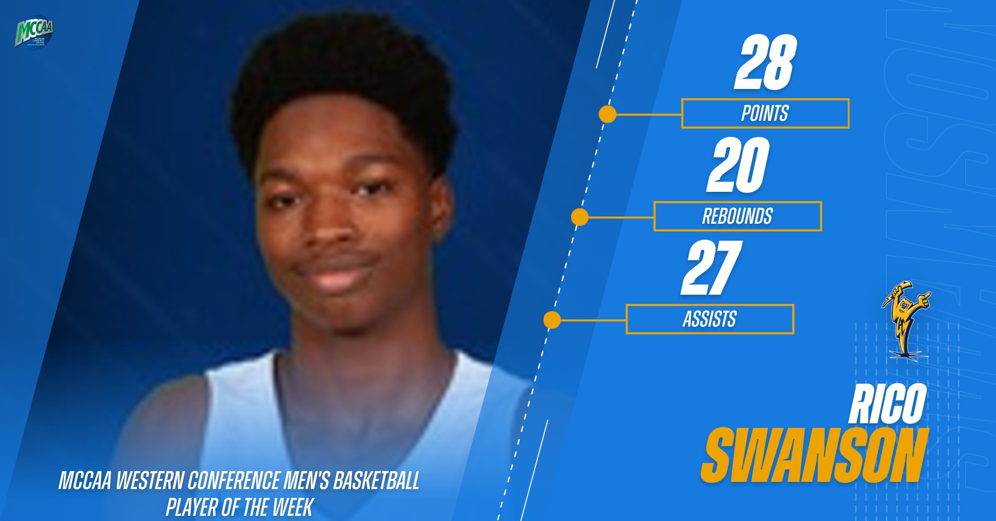Rico Swanson, MCCAA Western Conference Men's Basketball Player of the Week, Ancilla College
