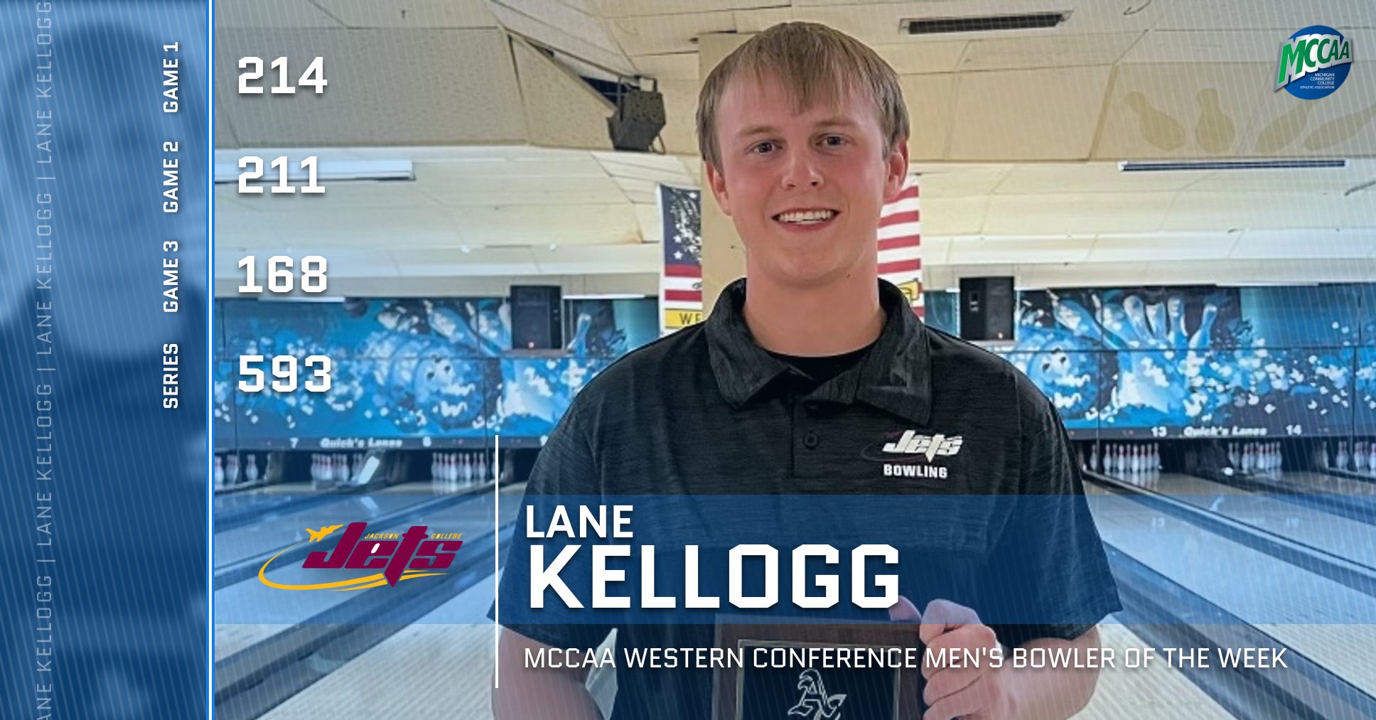 Lane Kellogg, MCCAA Western Conference Men's Bowler of the Week, Jackson College