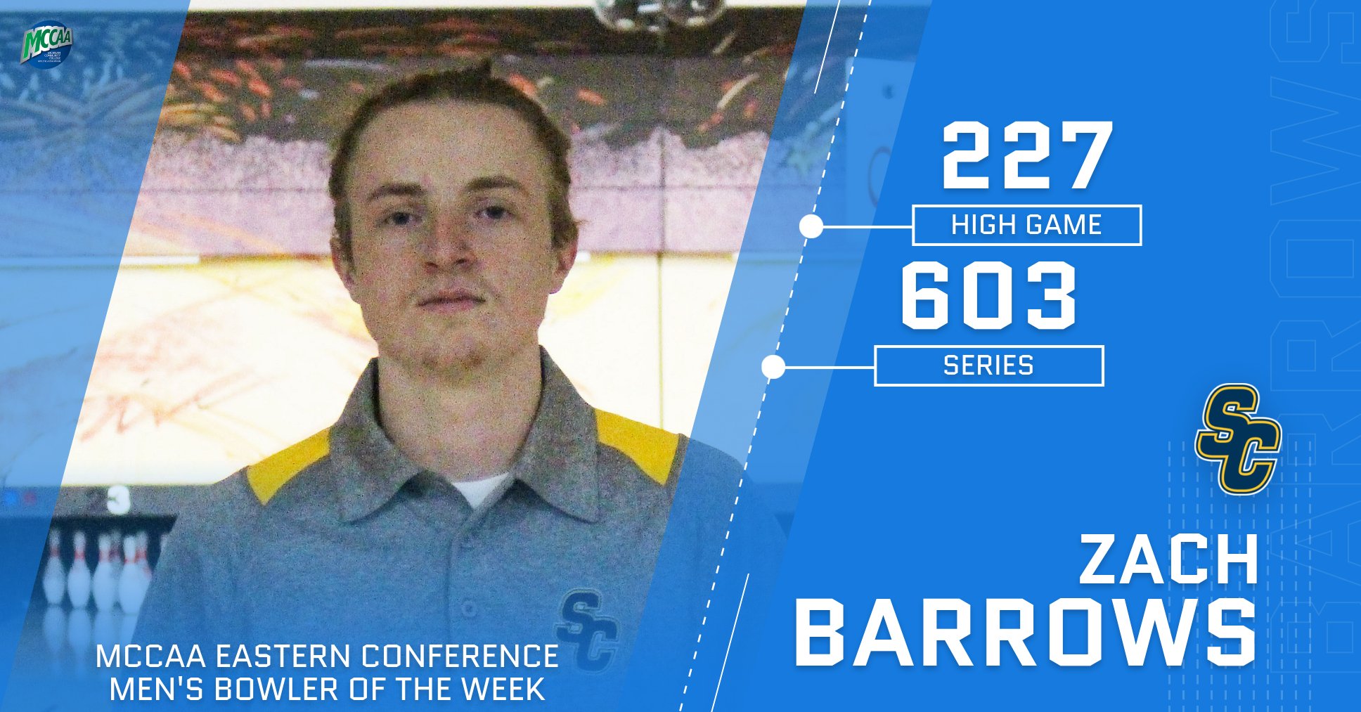 Zach Barrows, MCCAA Eastern Conference Bowler of the Week, St. Clair County CC