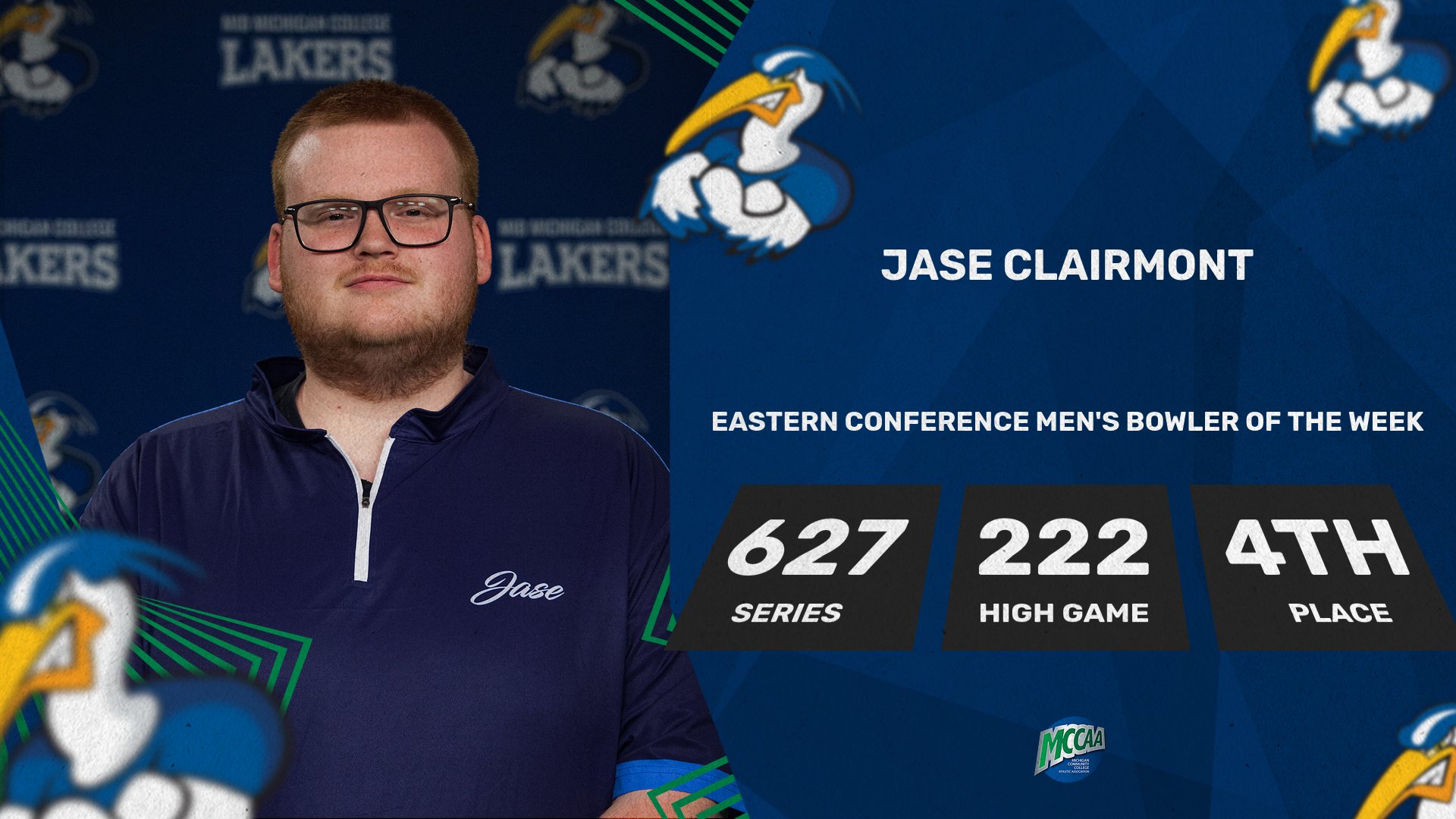 Jase Clairmont, MCCAA Eastern Conference Men's Bowler of the Week ,Mid Michigan College