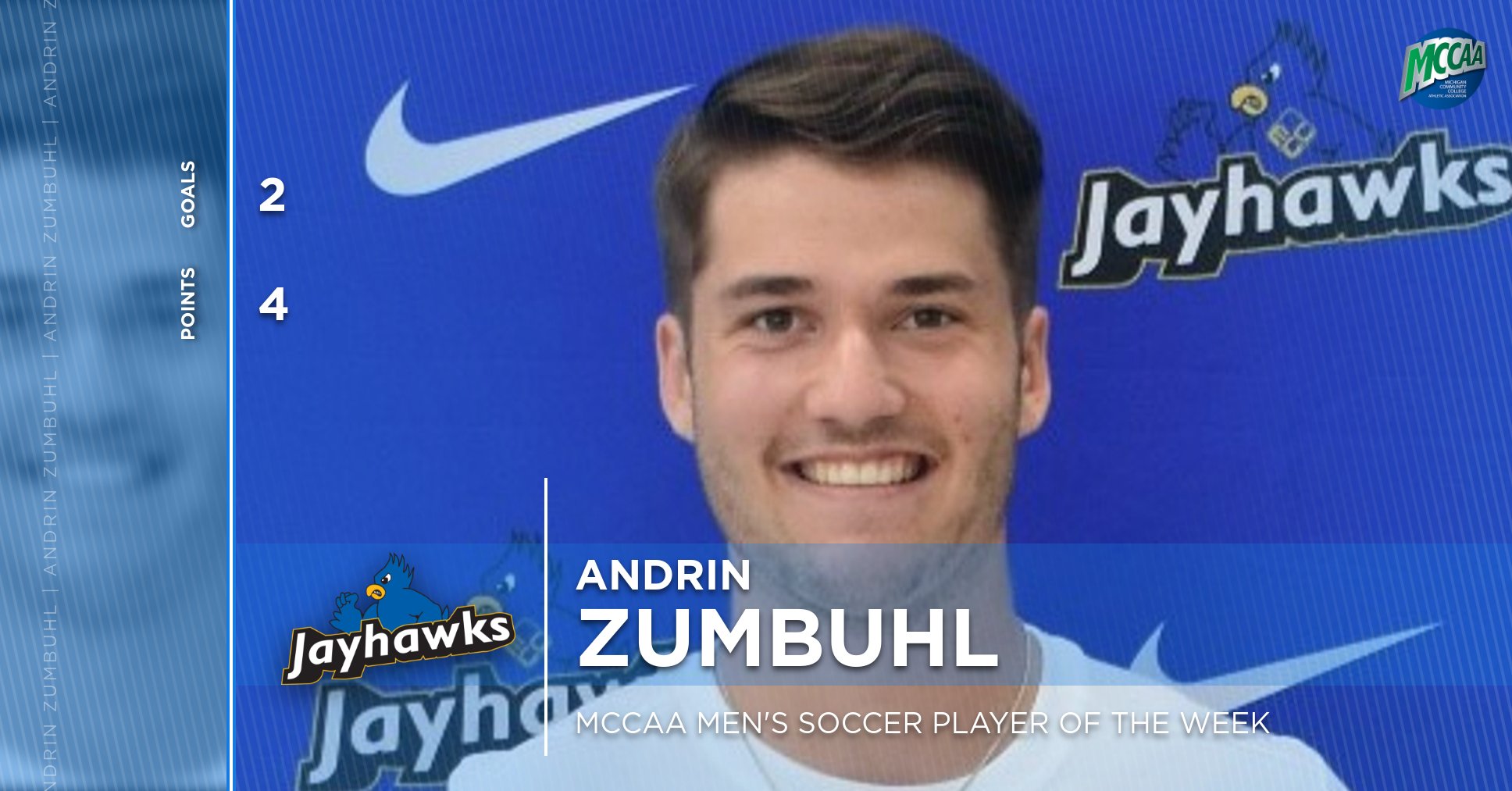 Andrin Zumbuhl, MCCAA Men's Soccer Player of the Week, Muskegon Community College