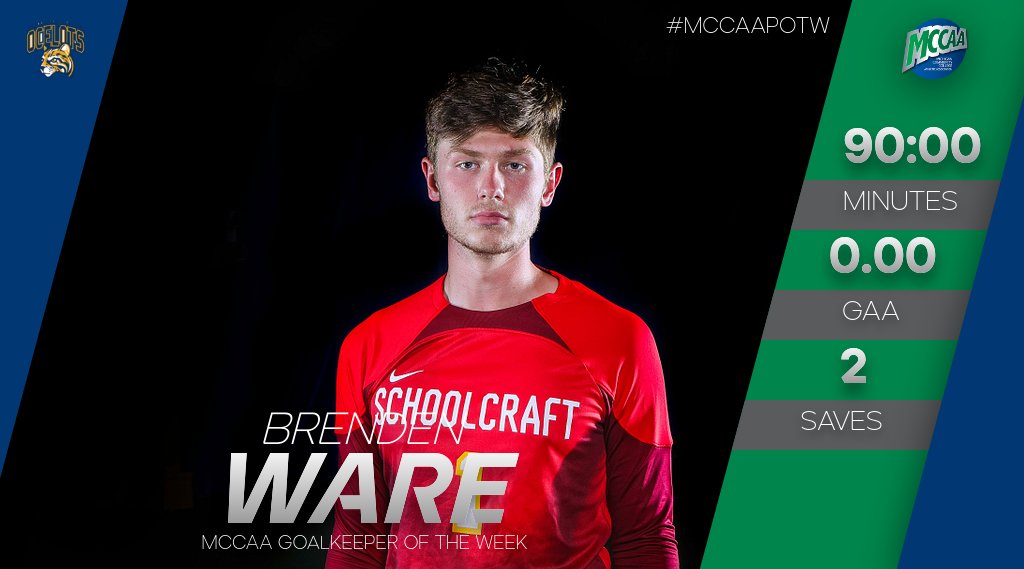 Brenden Ware, MCCAA Men's Soccer Goalkeeper of the Week, Schoolcraft College