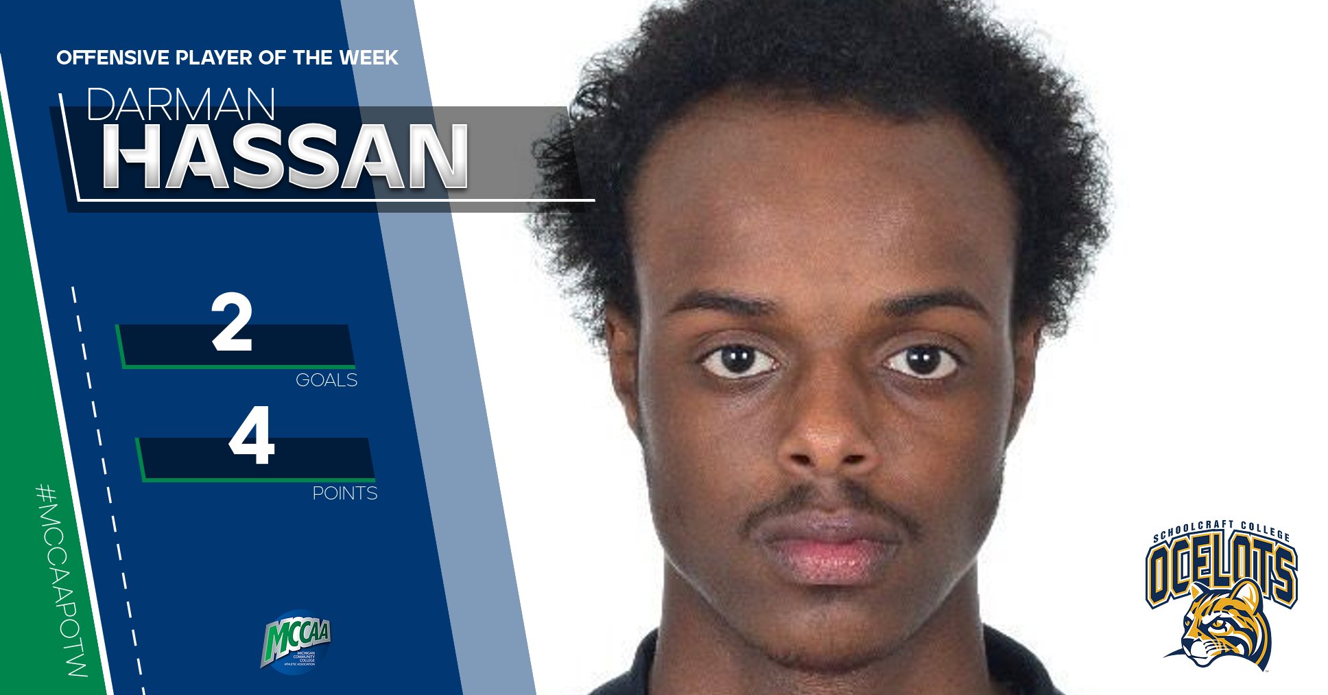 Darman Hassan, MCCAA Men's Soccer Offensive Player of the Week, Schoolcraft College
