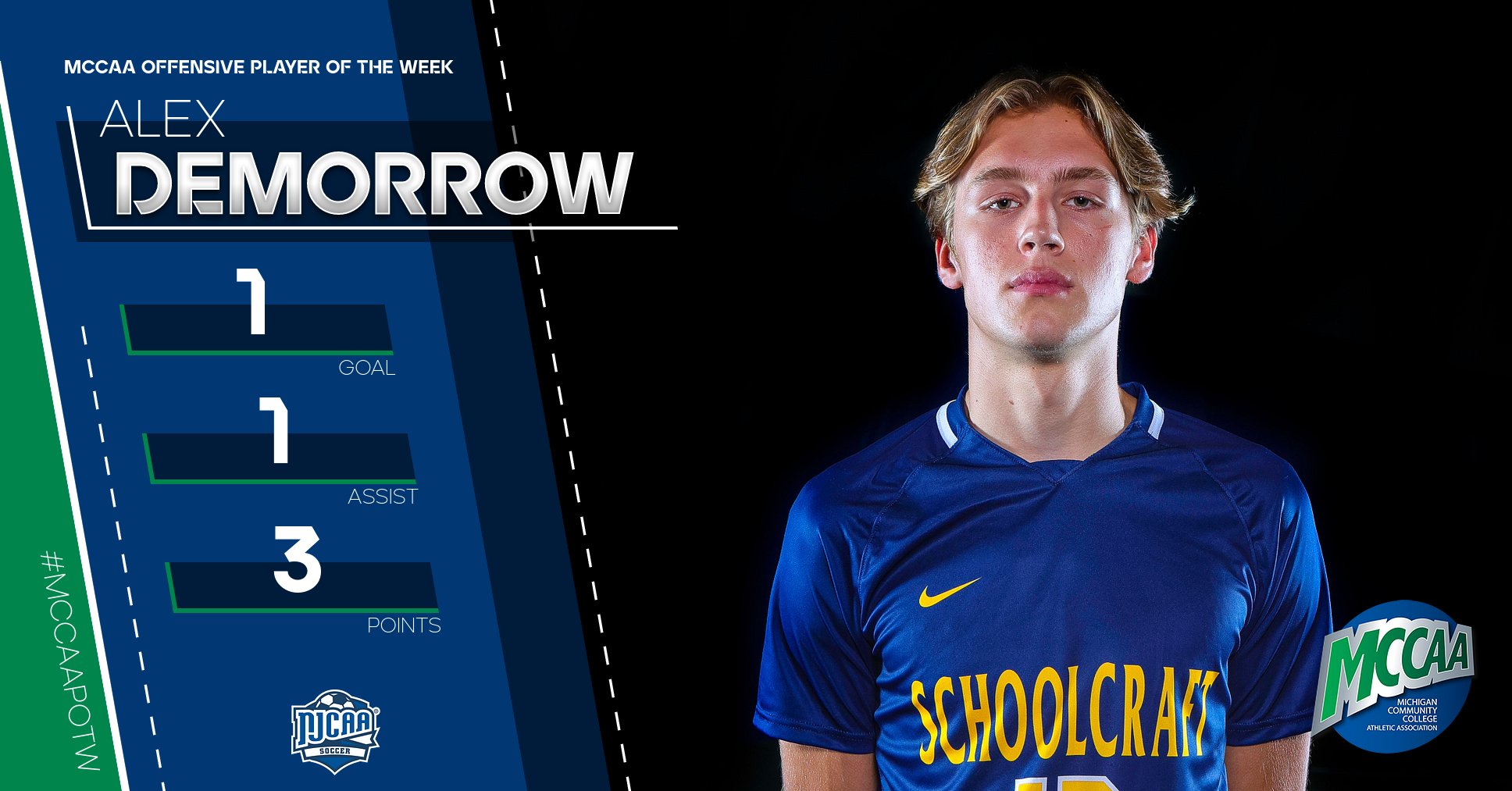 Alex DeMorrow, MCCAA Men's Soccer Offensive Player of the Week, Schoolcraft College