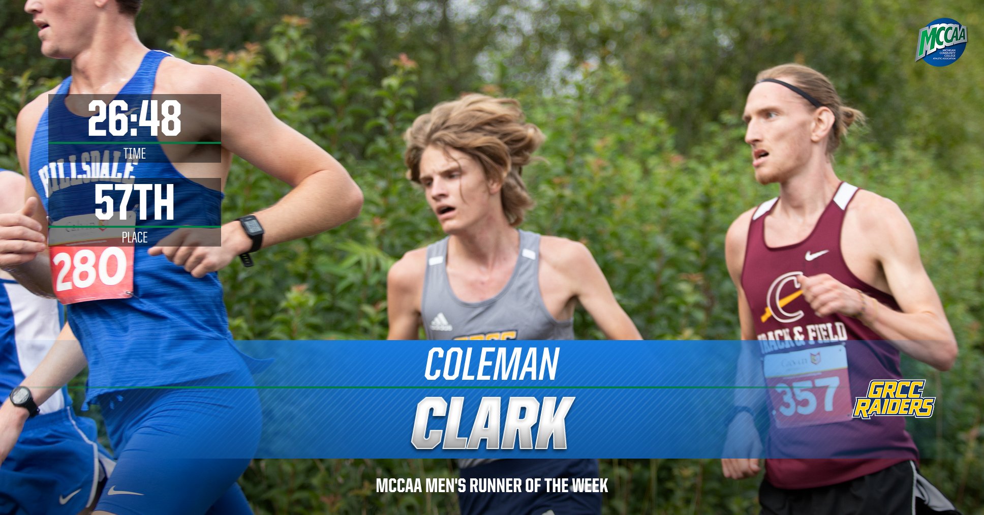 Coleman Clark, Grand Rapids CC, MCCAA men's cross country runner of the week.