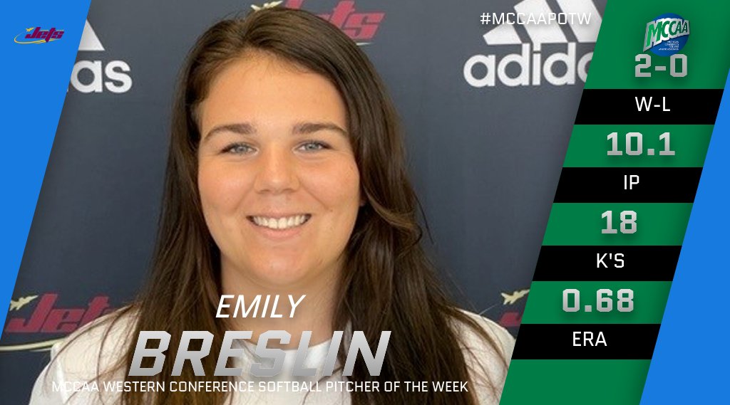 Emily Breslin, MCCAA Western Conference Softball Pitcher of the Week, Jackson Colllege