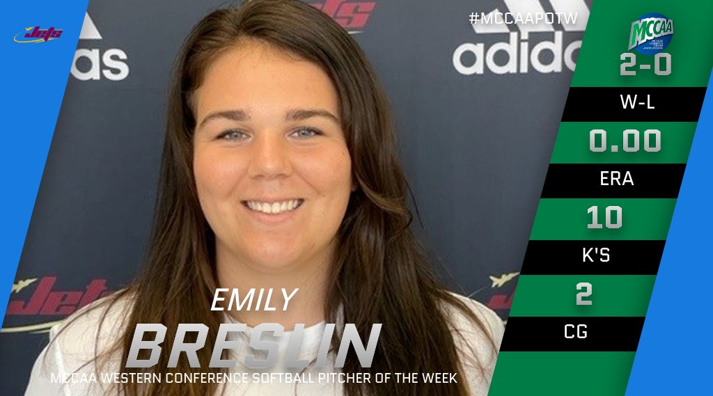 Emily Breslin, MCCAA Western Conference Softball Pitcher of the Week, Jackson College