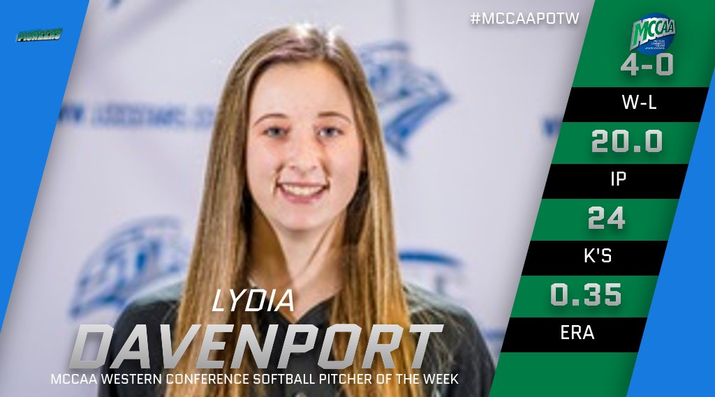 Lydia Davenport, MCCAA Western Conference Softball Pitcher of the Week, Lansing CC