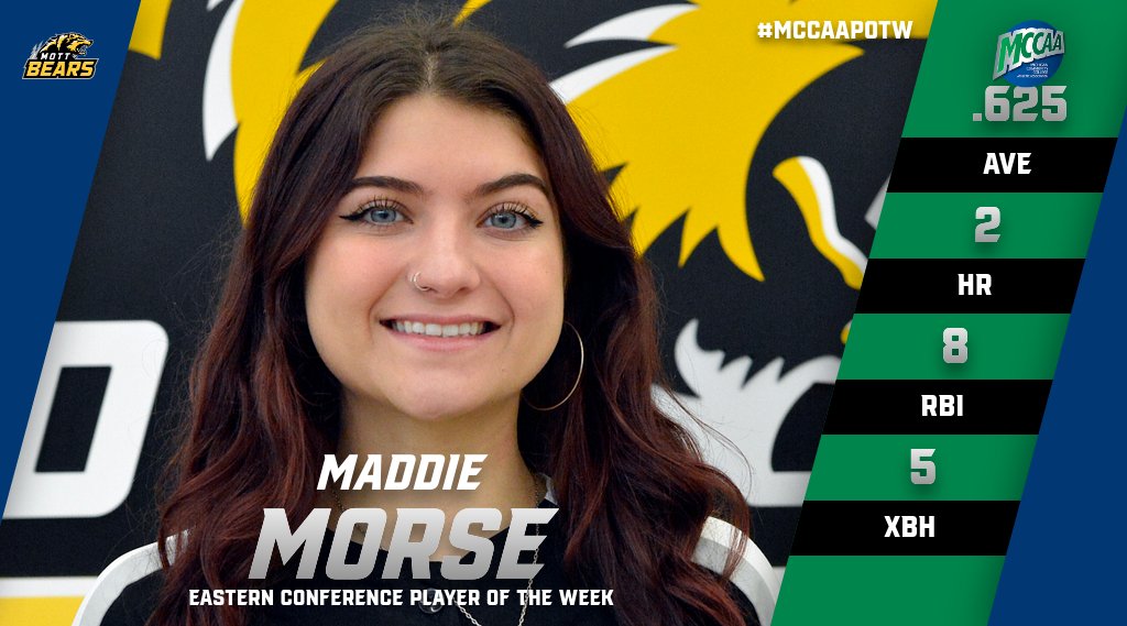 Maddie Morse, MCCAA Eastern Conference Softball Player of the Week, Mott CC