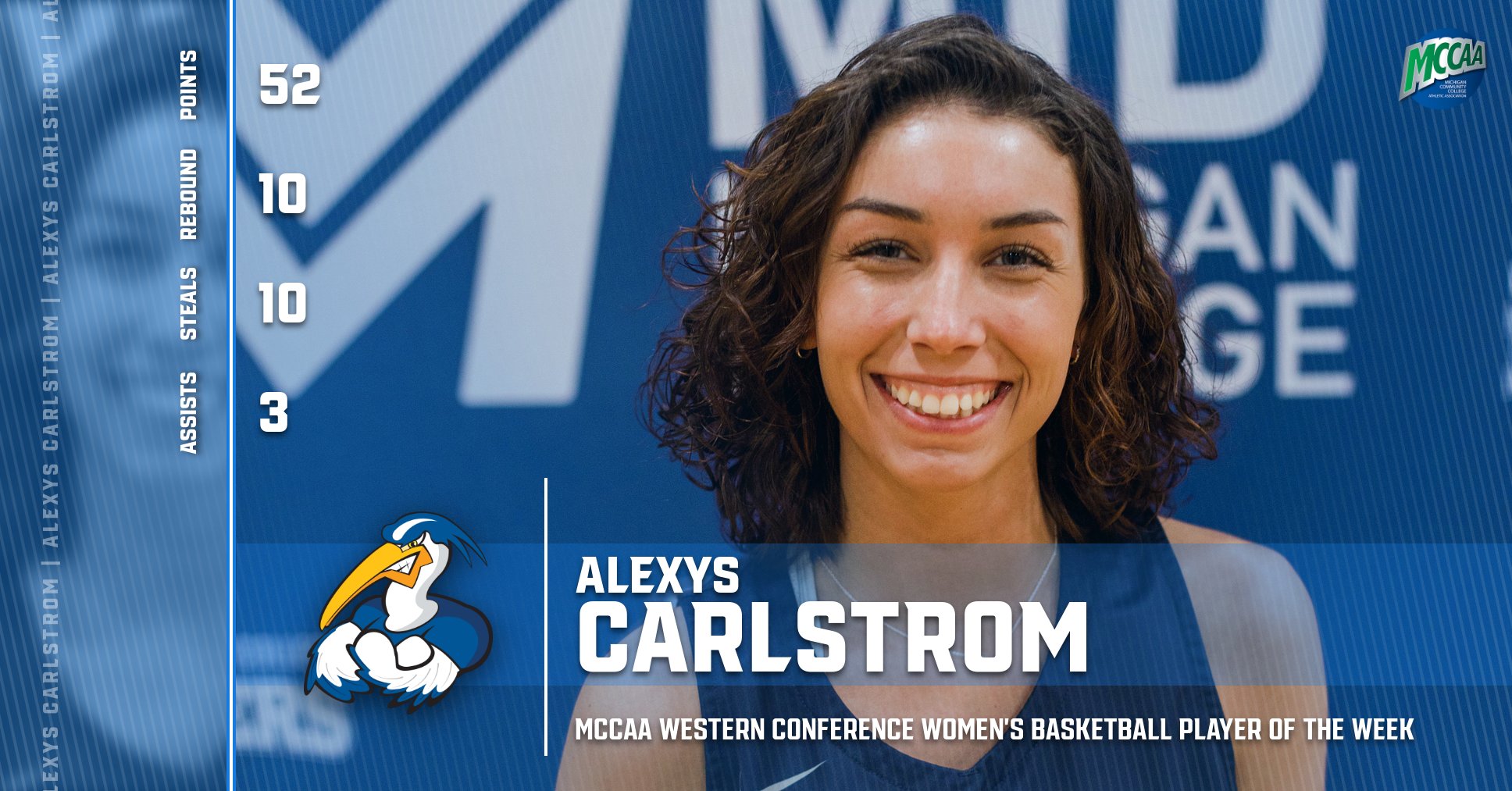 Alexys Carlstrom, MCCAA Western Conference Women's Basketball Player of the Week, Mid Michigan College