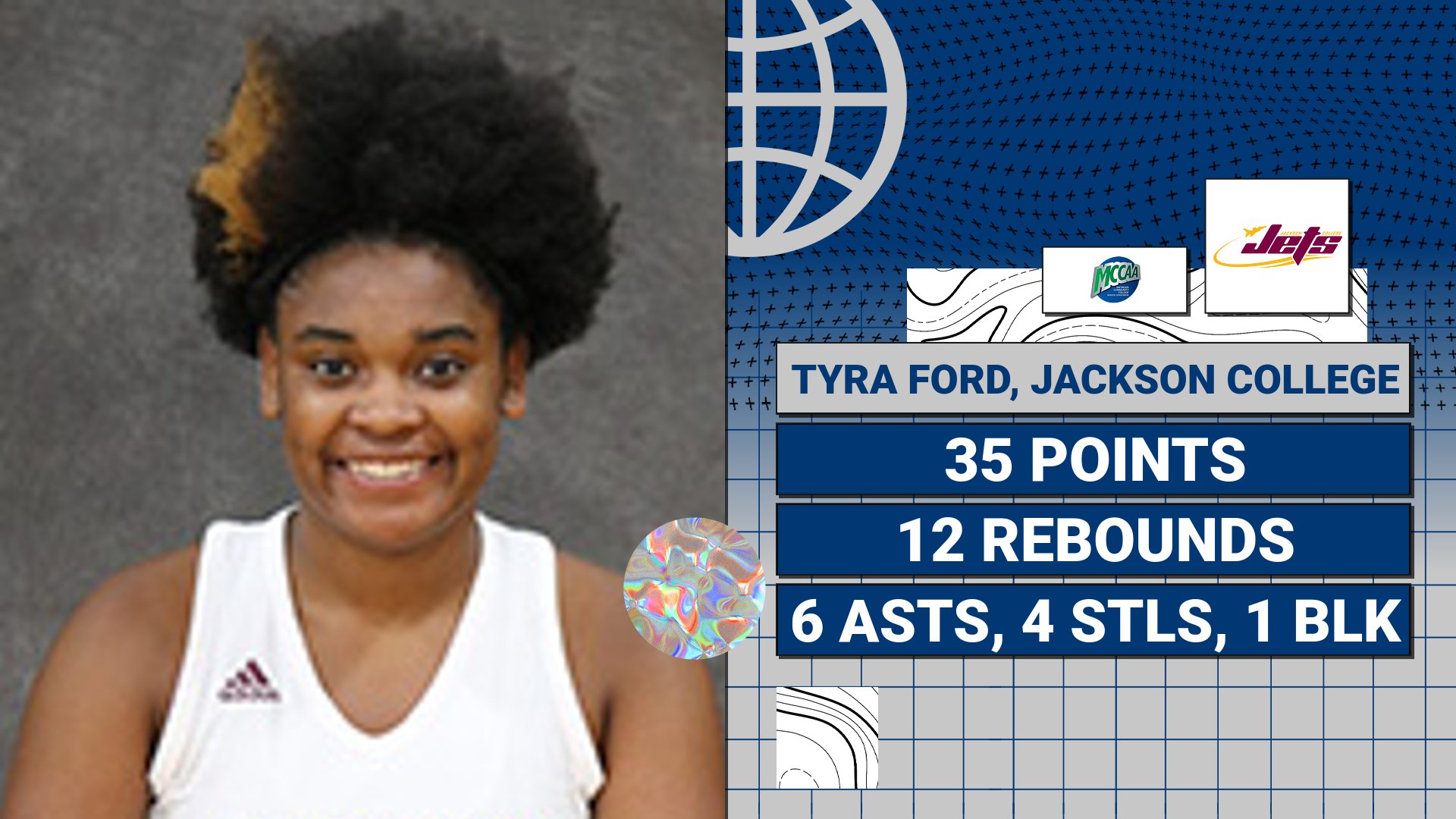 Tyra Ford, MCCAA Eastern Conference Women's Basketball Player of the Week, Jackson College.