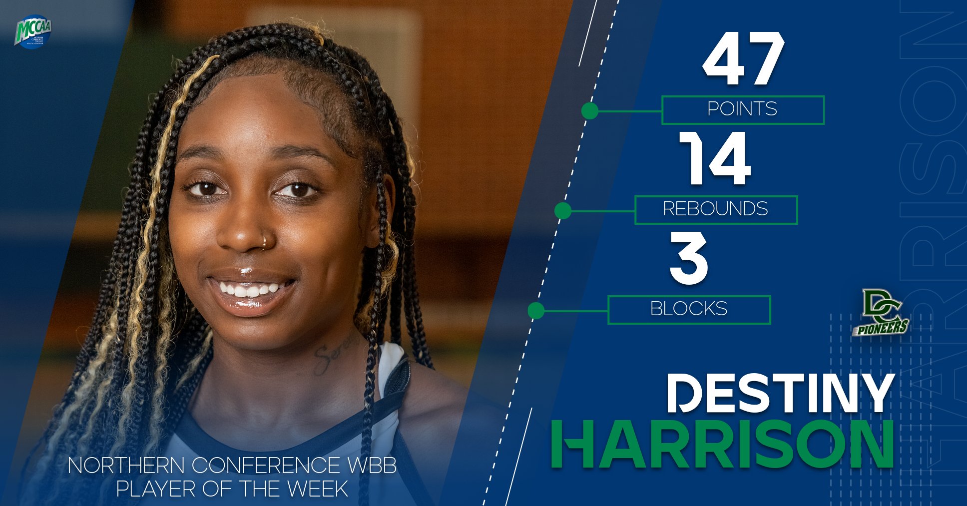 Destiny Harrison, MCCAA Western Conference Women's Basketball Player of the Week, Delta College