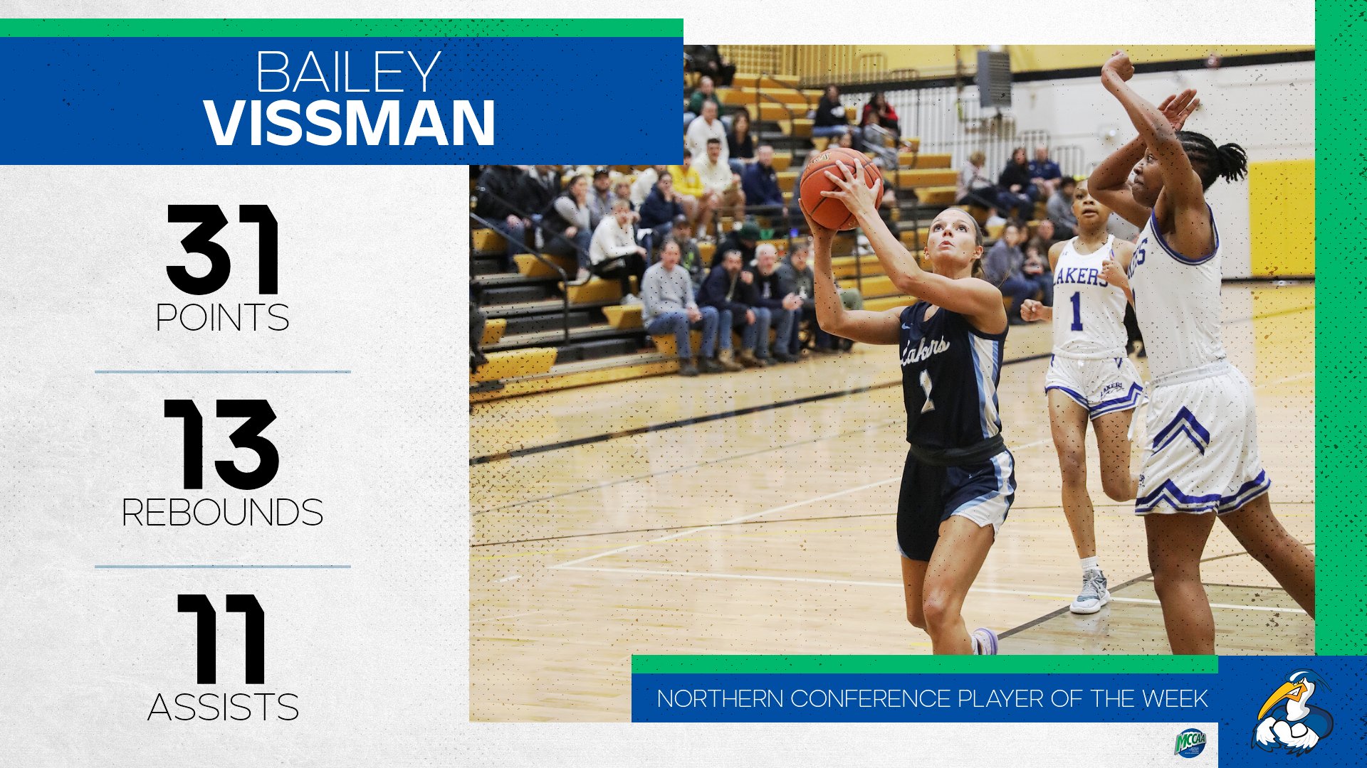 Bailey Vissman, MCCAA Northern Conference Women's Basketball Player of the week, Mid Michigan College