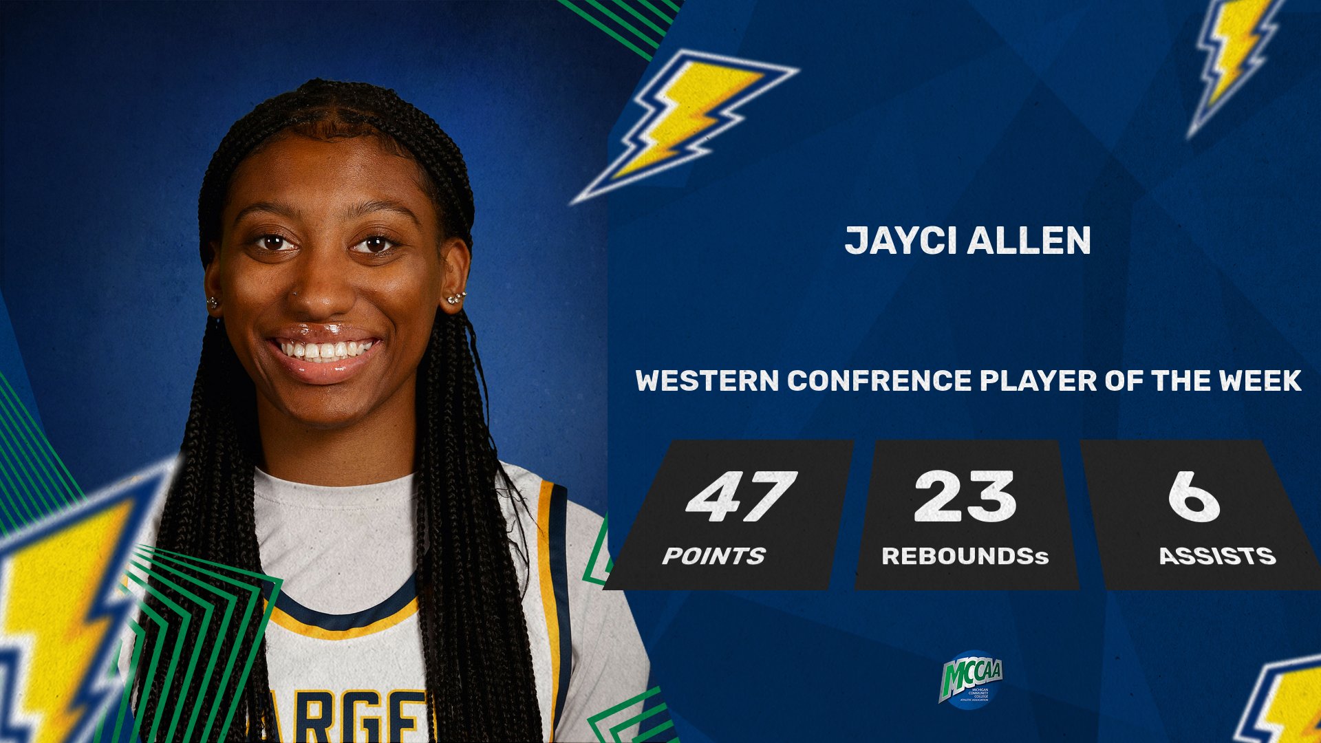 Jayci Allen, MCCAA Western Conference Women's Basketball Player of the Week, Marian University's Ancilla College