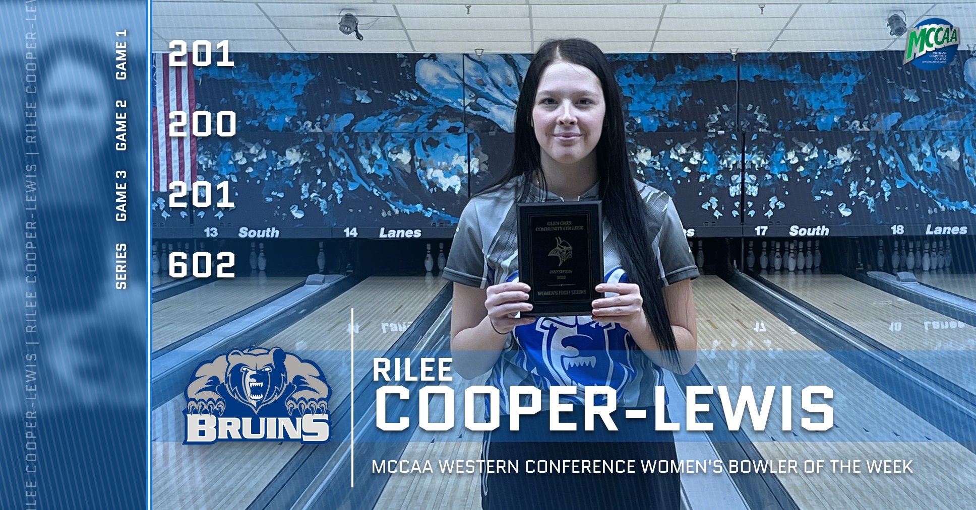 Rilee Cooper-Lewis, MCCAA Western Conference Women's Bowler of the Week, Kellogg Community College.