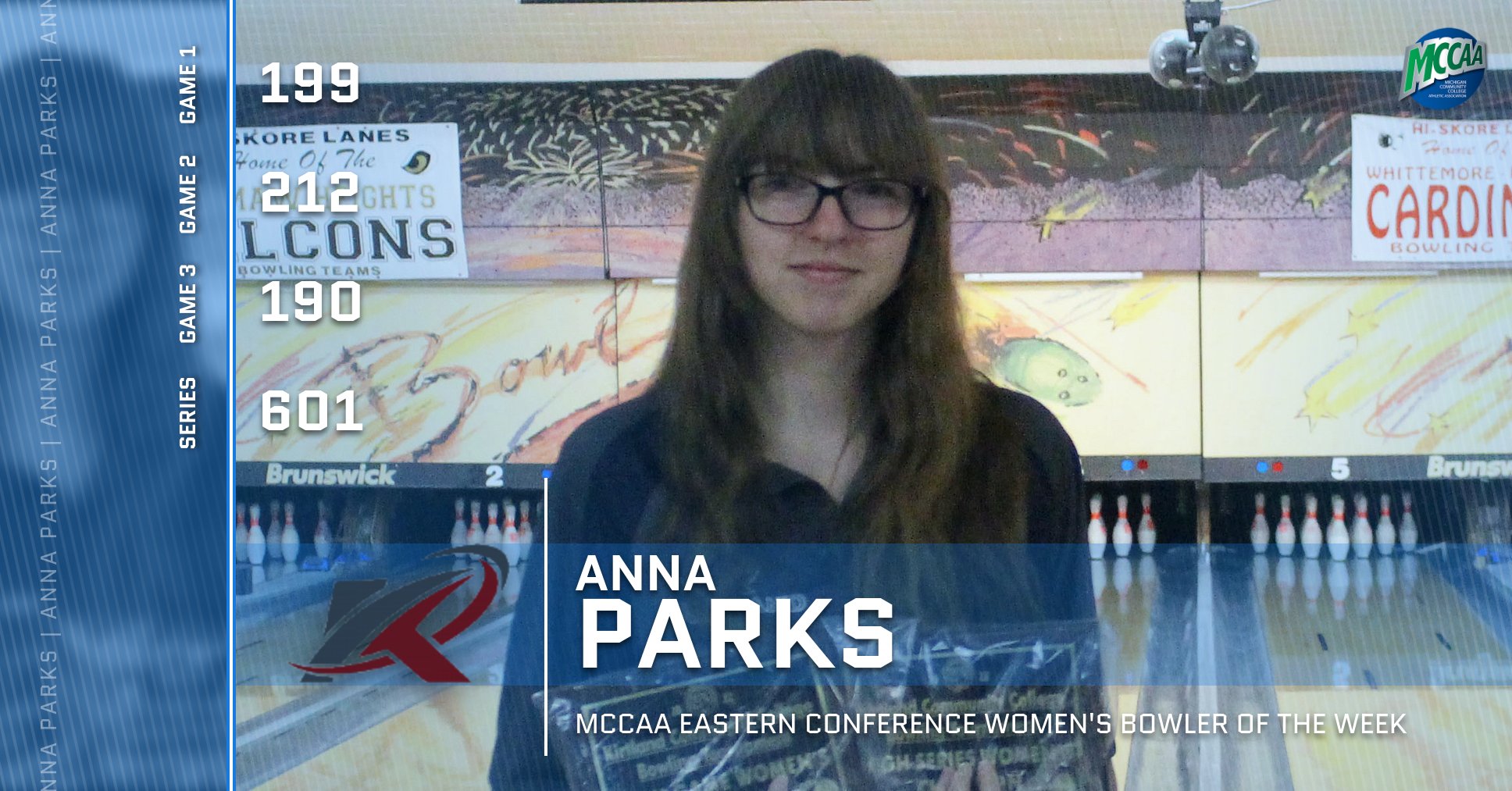 Anna Parks, MCCAA Eastern Conference Women's Bowler of the Week, Kirtland CC
