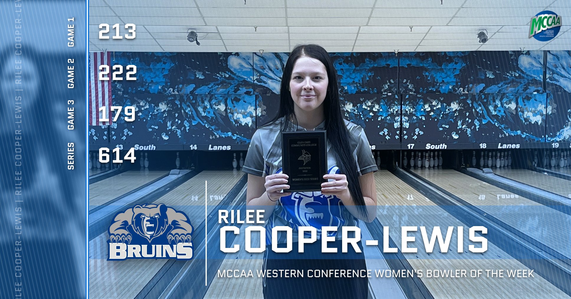 Rilee Cooper-Lewis, MCCAA Western Conference Women's Bowler of the Week, Kellogg CC