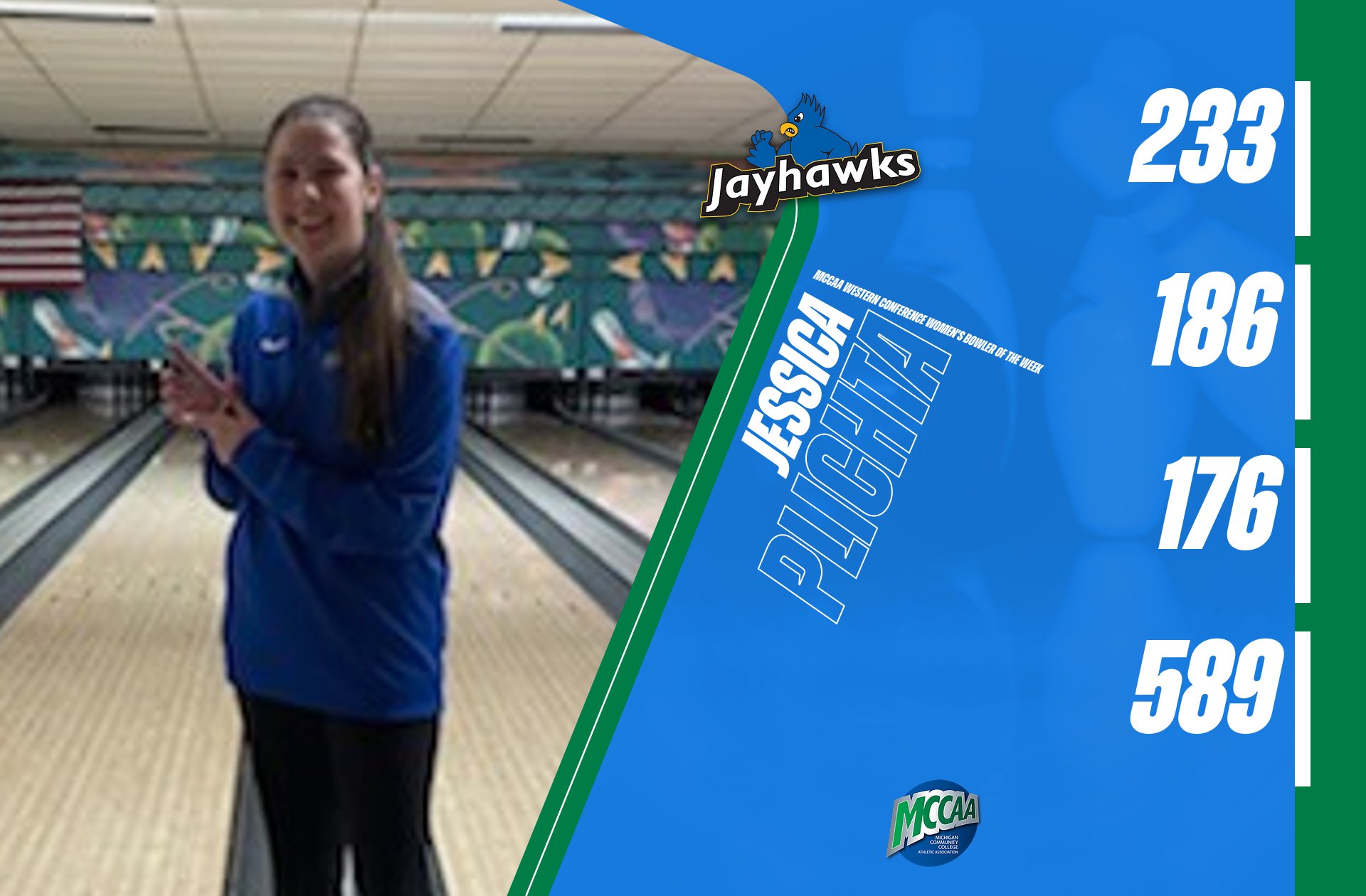 Jessica Plichta, MCCAA Western Conference, Women's Bowler of the Week, Jackson College
