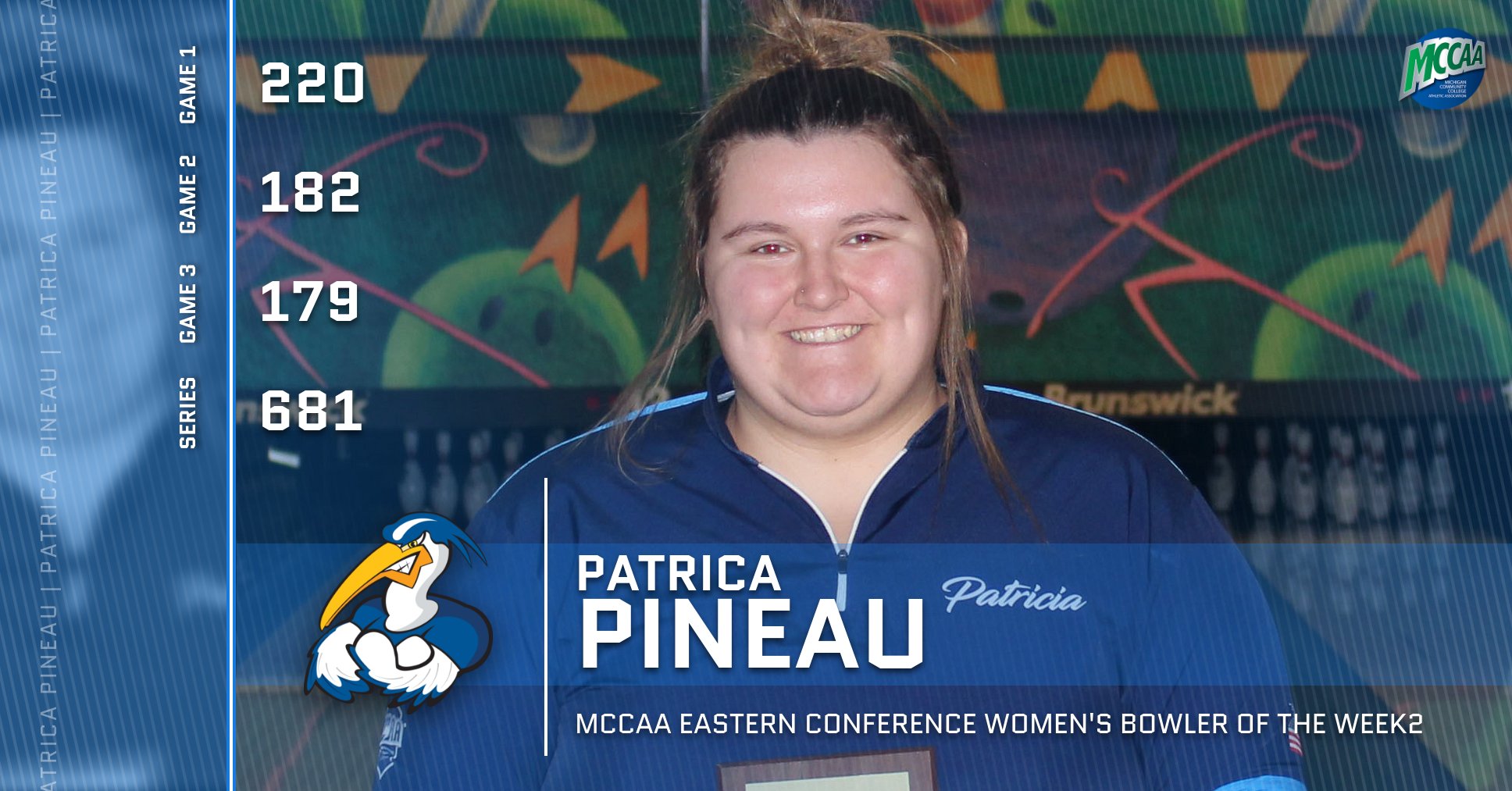Patricia Pineau, MCCAA Eastern Conference Women's Bowler of the Week, Mid Michigan College