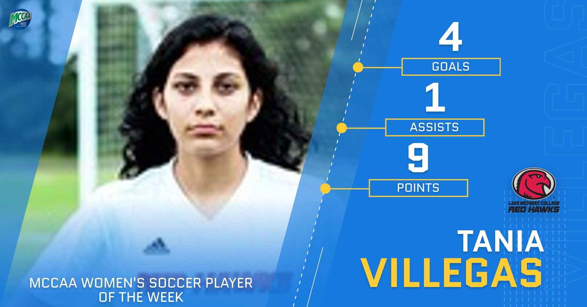 Tania Villegas, MCCAA Women's Soccer Player of the Week, Lake Michigan College