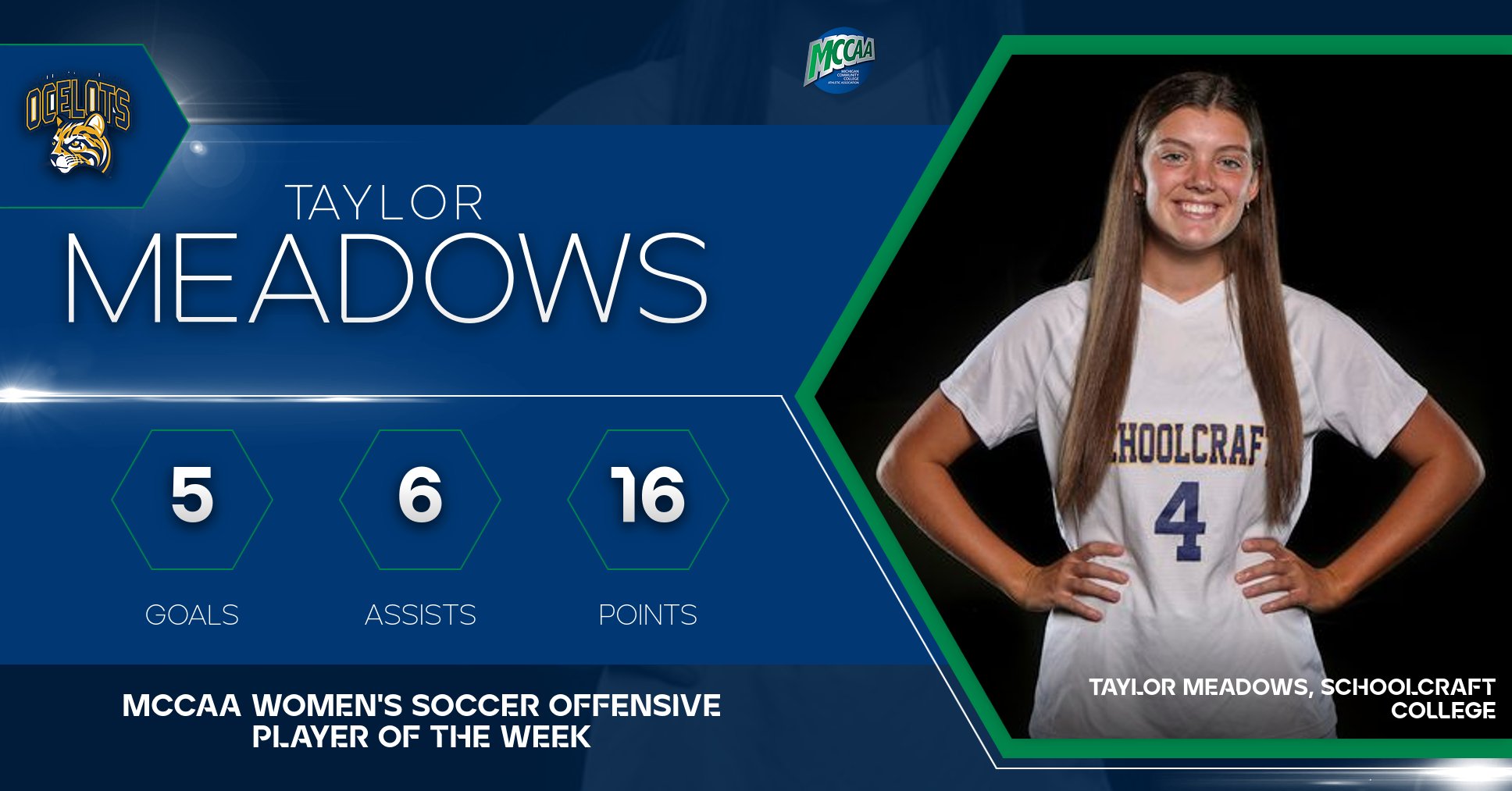 Taylor Meadows, MCCAA Women's Soccer Offensive Player of the Week, Schoolcraft College