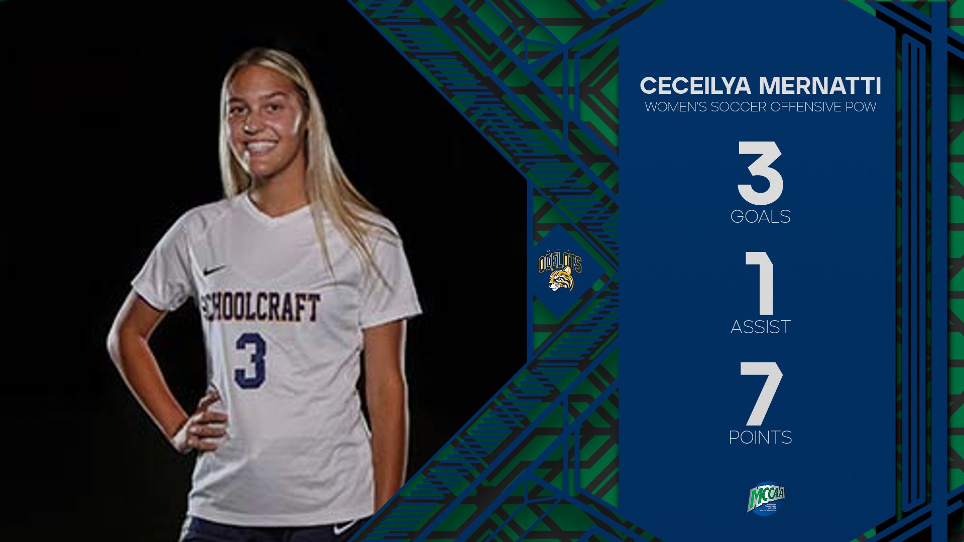 Ceceilya Mernatti, MCCAA Women's Soccer Offensive Player of the Week, Schoolcraft College