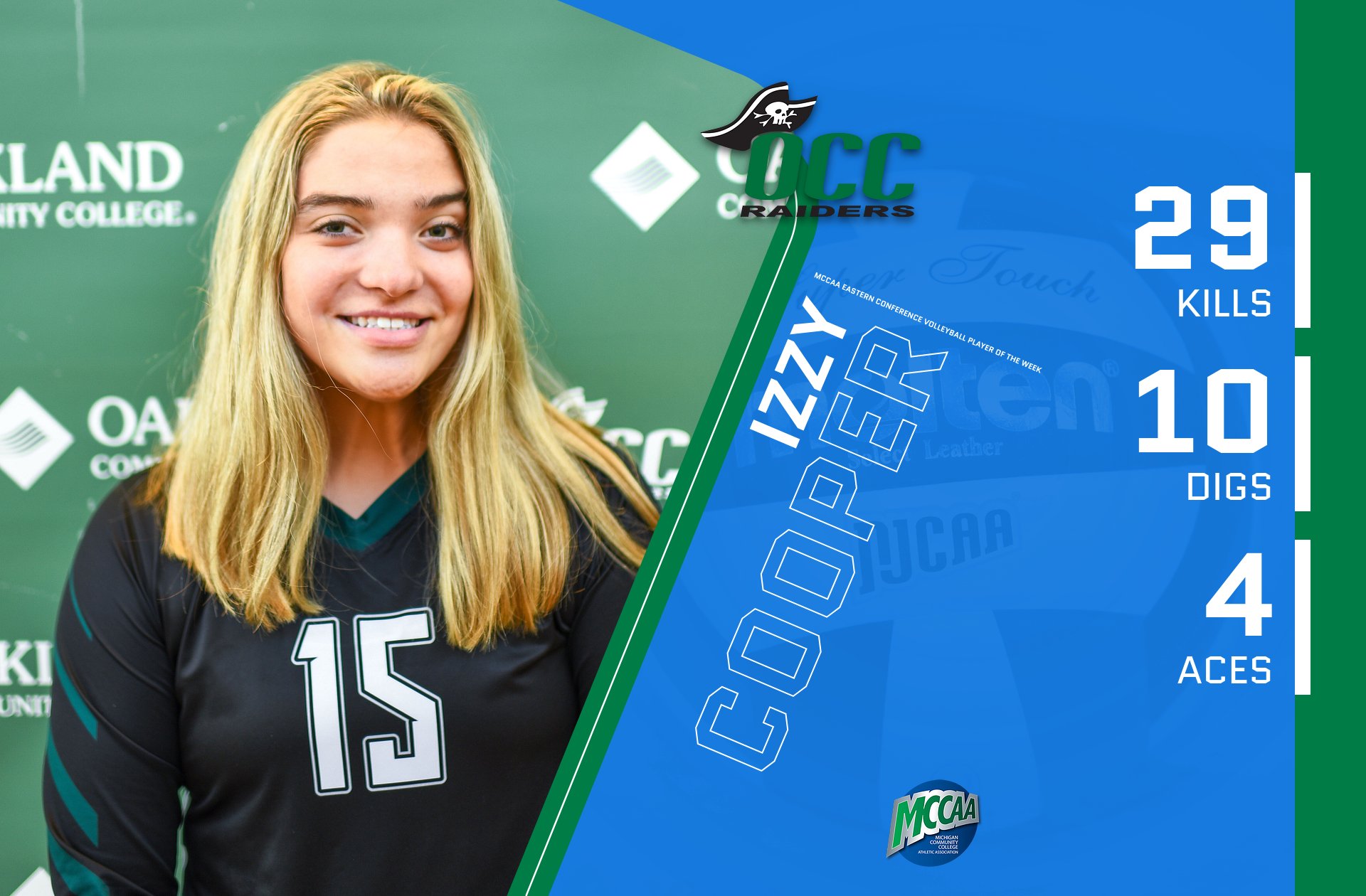 Izzy Cooper, MCCAA Eastern Conference Volleyball Player of the Week, Oakland CC