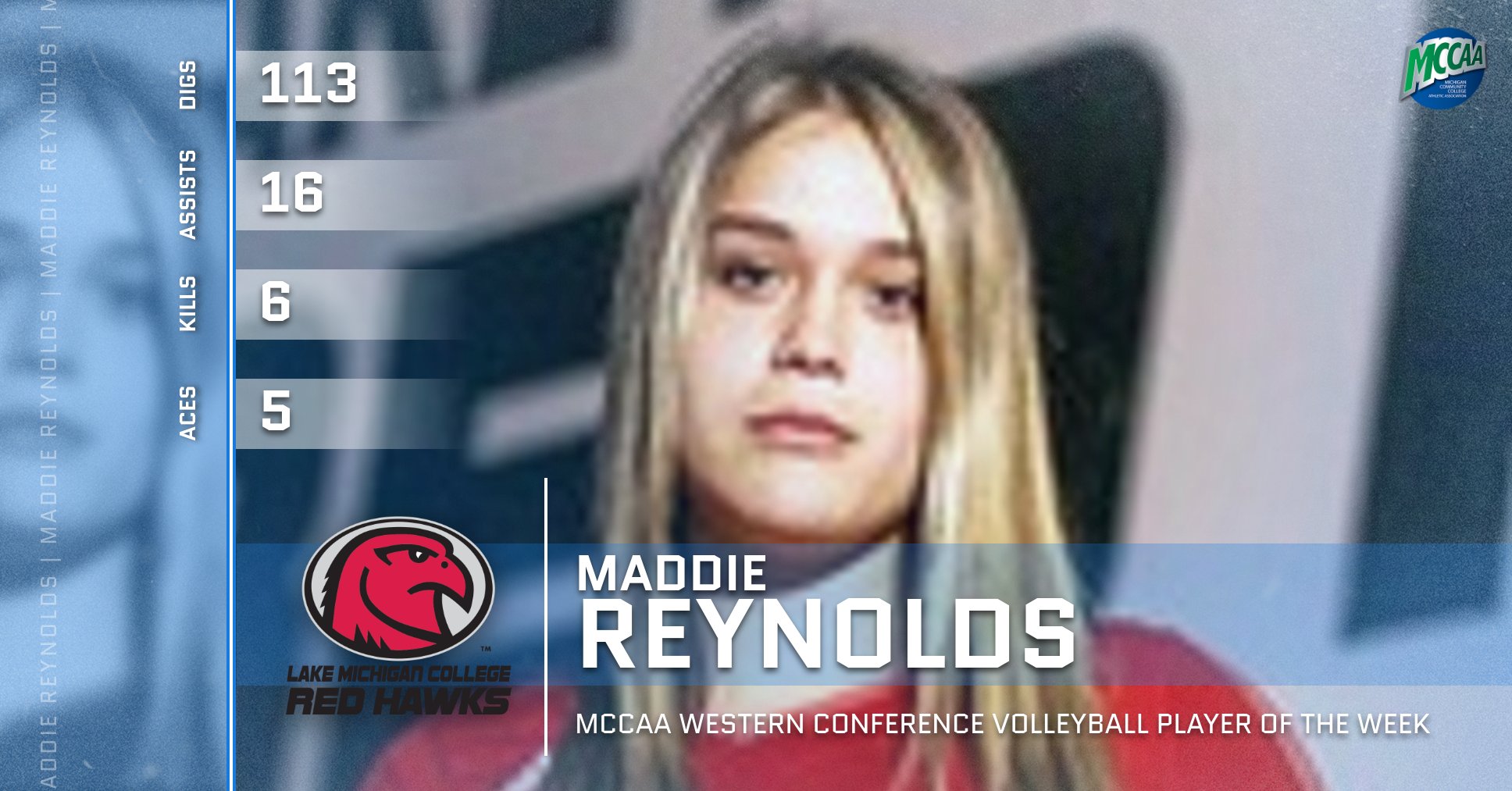 Maddie Reynolds, MCCAA Western Conference Volleyball Player of the Week, Lake Michigan College