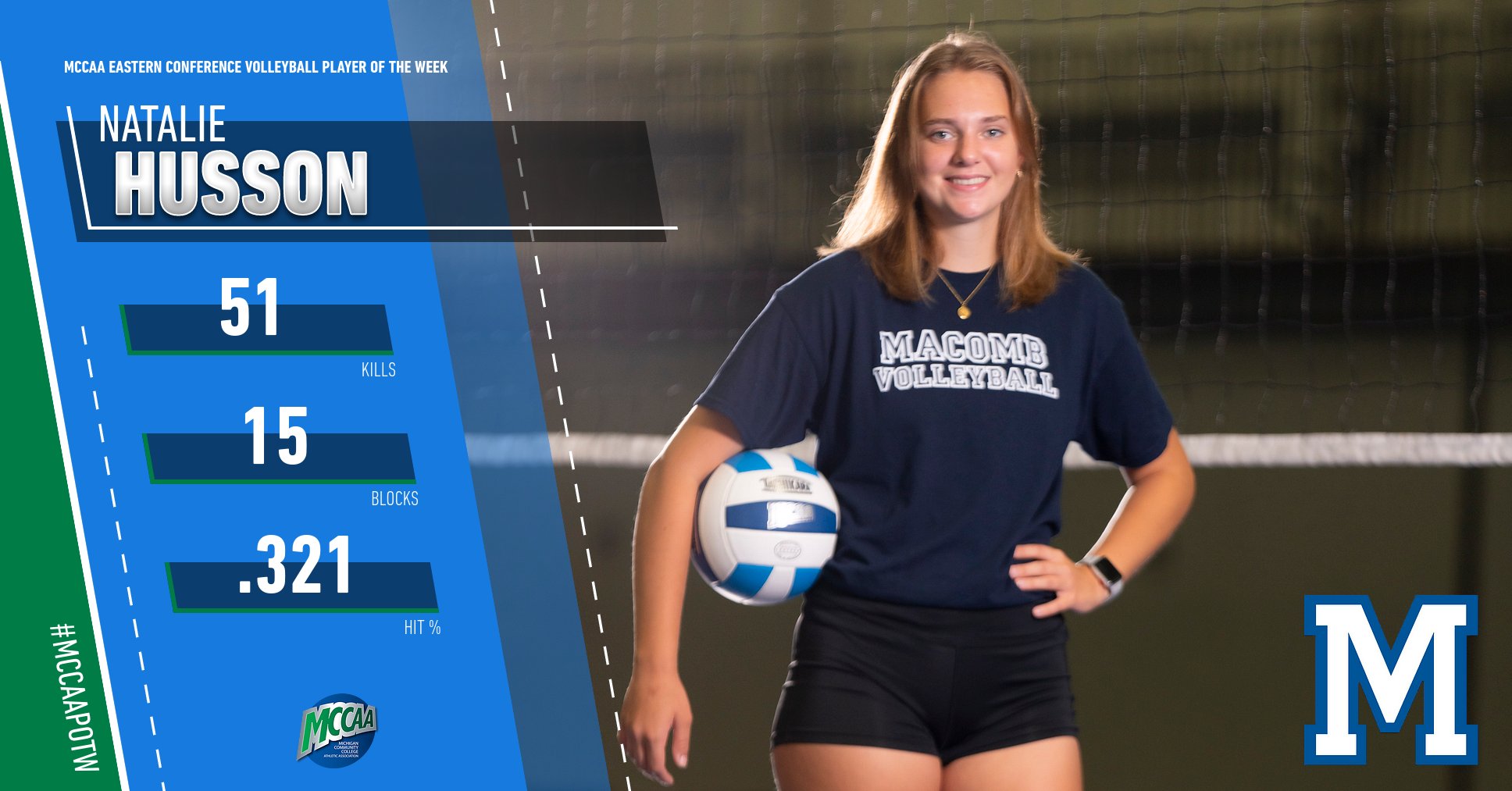 Natalie Husson, MCCAA Eastern Conference Volleyball Player of the Week, Macomb CC