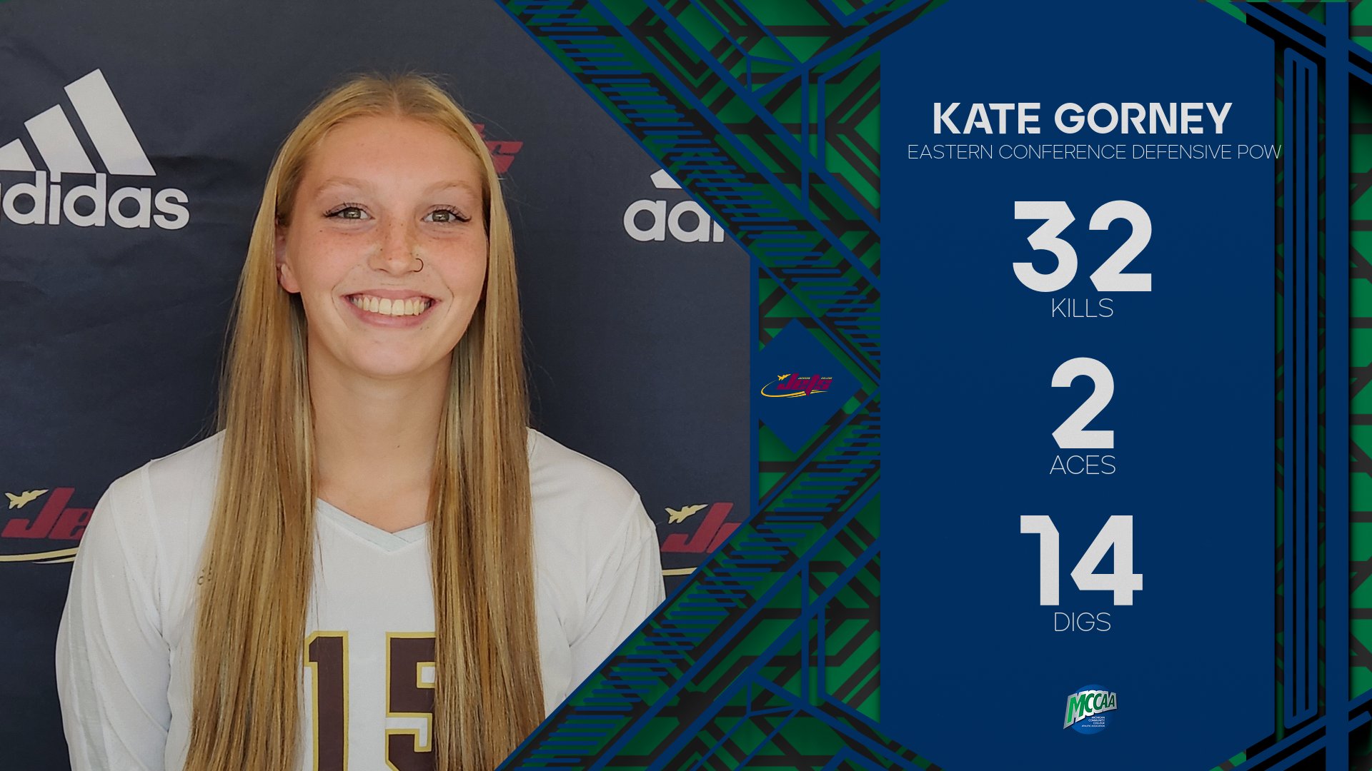 Kate Gorney, MCCAA Eastern Conference Offensive Volleyball Player of the Week, Jackson College